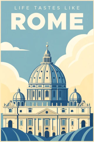 Plantilla de ilustración vintage con arquitectura romana para carteles de viaje