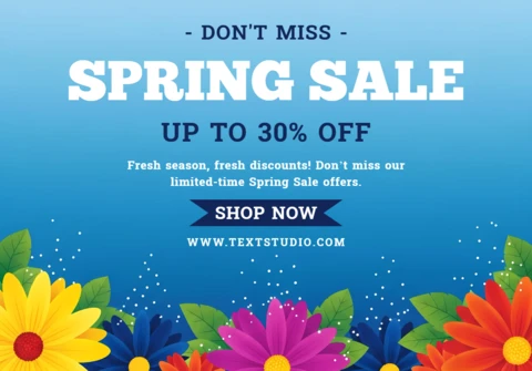 Modello promozionale per vendita primaverile con design floreale colorato per volantini di marketing