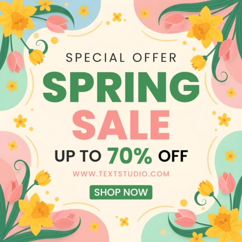 Póster de venta de primavera - tulipanes decorativos y narcisos con fondo en tonos pastel en diseño estacional
