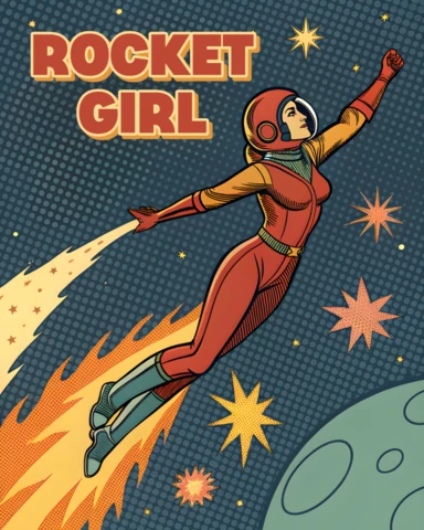 Retro Comic Style Rocket Girl Design Template for Posters and Merchandise