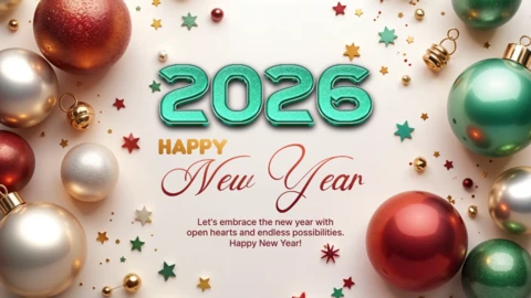 Festive Christmas Ornaments New Year Card Template