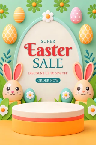 Colorful Easter Sale Design Template with Playful Bunny and Egg Graphics