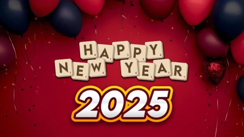 Bonne année 2025 scrabble balloons design template