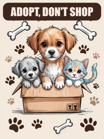 Pet Adoption Design Template with Cute Cartoon Animals for Posters