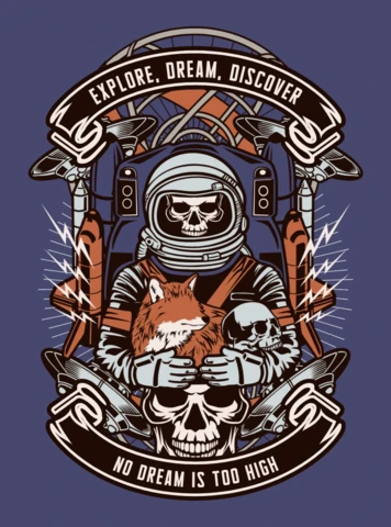 Astronaut schädel und fuchs t-shirt design vorlage