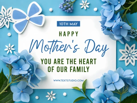 Floral Mother's Day Card Template - Elegant Blue Design for Family Celebrations