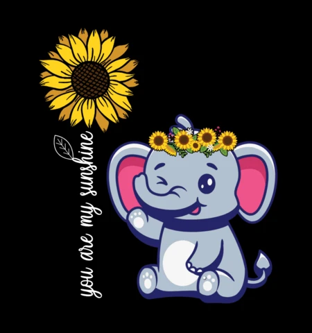 Niedliche kawaii Elefant mit Sonnenblume T-Shirt-Design