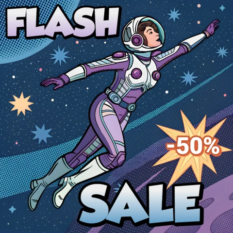 Retro Space Hero Design Template for Flash Sale Promotions