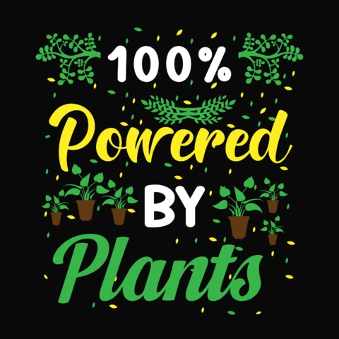100 powered by plants plantilla de diseño de camiseta vegana