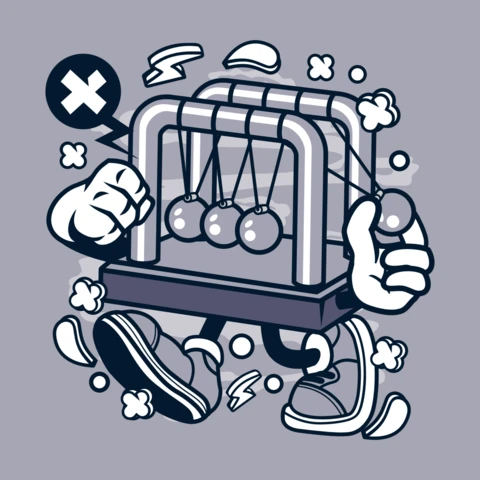 Newton's Cradle Cartoon Character T-shirt Design Template
