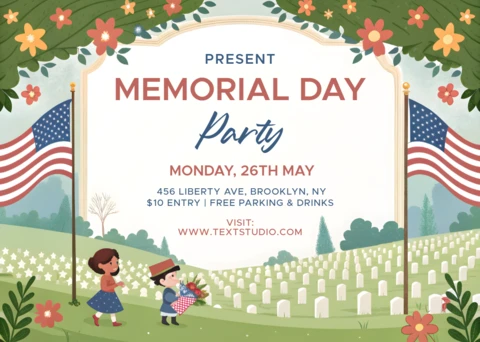 Childish Memorial Day Party Invitation Template - Editable Design for Celebrations