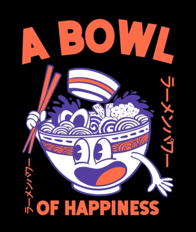 Un design de t-shirt pour les amateurs de nourriture japonaise avec un bol de ramen bonheur