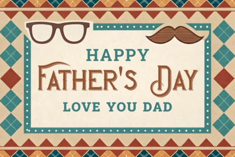 Vintage Father's Day Card Design Template with Retro Argyle Graphics