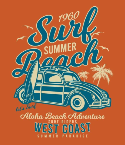 Surf Beach West Coast Vintage T-Shirt Design Template