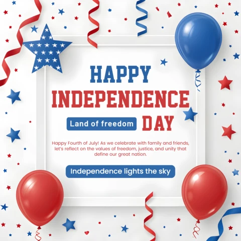 America Independence Day Celebration Template with Stars and Balloons 3D Design