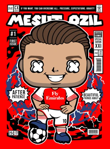 Mesut ozil personaje de dibujos animados plantilla de diseño de portada de revista