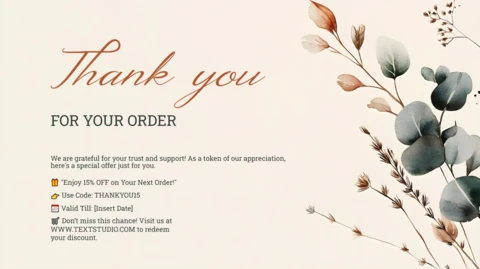 Discount Thank You Card Template with Botanical Accents