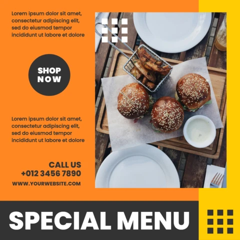 Striking Visual Restaurant Ad Instagram Post Design Template