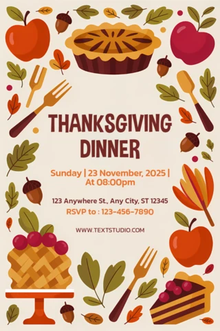 Thanksgiving Dinner Invitation Template with Festive Food Design for Event Planning