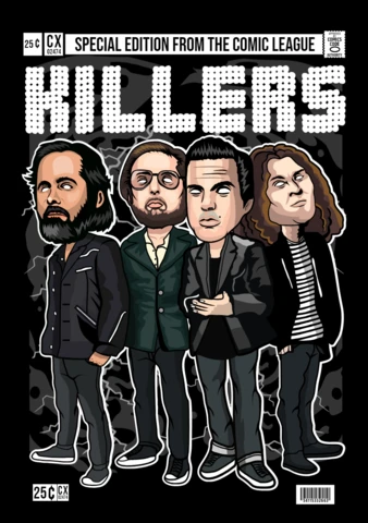 The Killers Rock Band Cartoon Character Poster Design Template