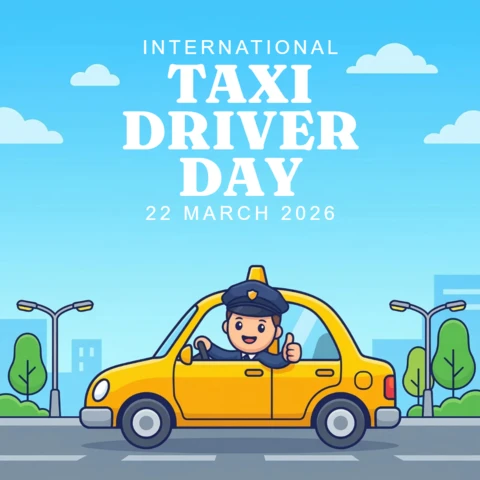 International Taxi Driver Day 2026 Driver Giving Thumbs-Up in Taxi Cab Design Promoting Transportation Awareness