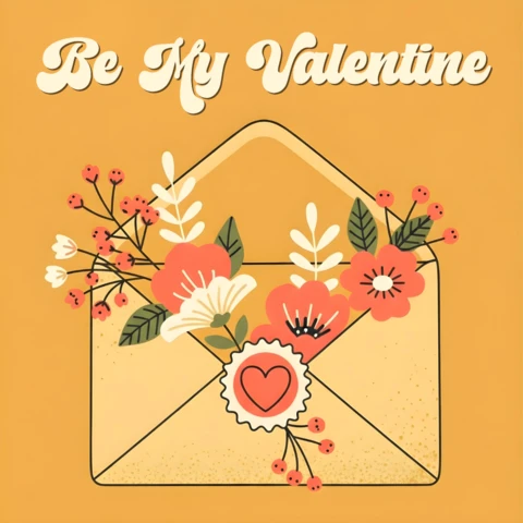 Floral Envelope Design Template for Valentine’s Day Greeting Card