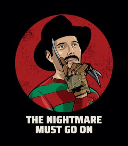 Nightmare must go on freddy krueger kwik parodie t-shirt ontwerp