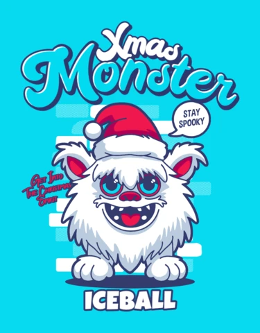 Modèle de conception d'affiche de dessin animé de monstre blanc et moelleux de Noël
