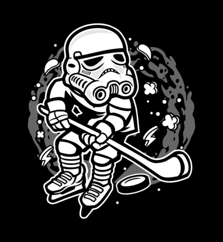 Stormtrooper hockey personaje de dibujos animados plantilla de diseño de la camiseta