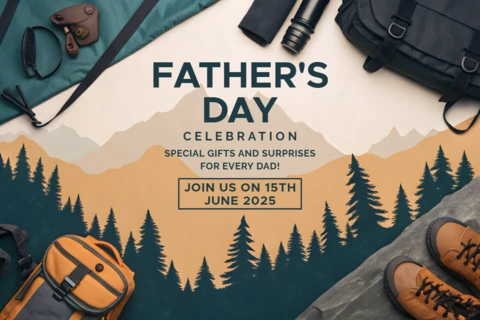 Father's Day Celebration Template with Hiking Accessories for Adventurous Dads