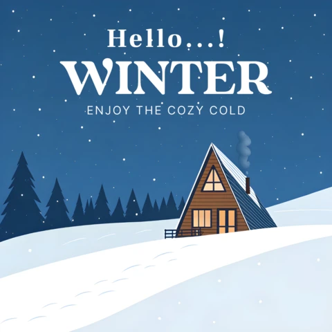 Plantilla de diseño de cabaña acogedora de invierno para tarjetas de felicitación
