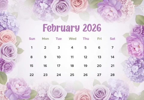 Lavender Rose & Hydrangea Design with Sparkling Valentine Glow February 2026 Calendar Poster