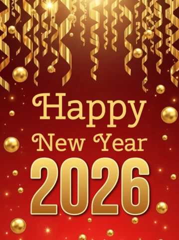 New Year Celebration Template with Gold Confetti Design for Festive Greeting Cards