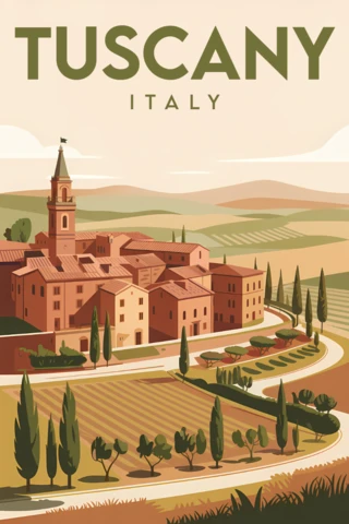 Tuscany Italy Vintage Design Poster Template for Travel Decor