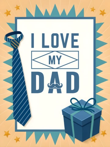 Editable Father's Day Wishes Design Template with Tie and Gift Box