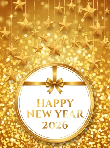 Elegant New Year Celebration Template with Golden Stars for Greeting Cards