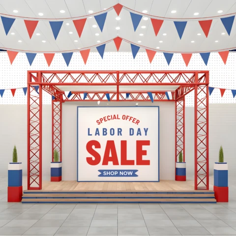 Plantilla de diseño festivo para las rebajas del Día del Trabajo con gráficos llamativos
