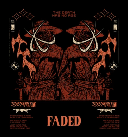 Dark Vintage Graphic Design Template for T-Shirt Featuring Faded Death Motif