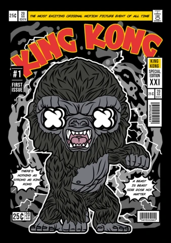 Plantilla de diseño de portada de revista con el personaje de dibujos animados King Kong