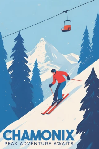 Chamonix Ski Adventure Poster Design Template in Retro Style