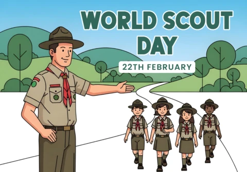 World Scout Day Celebration Template with Cartoon Scouts Design for Posters