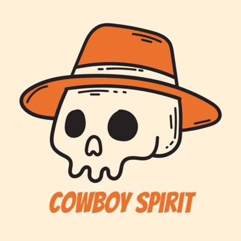 Casquette de cowboy avec crâne esprit western dessin animé et vêtements streetwear du Far West & design de t-shirt marchandises audacieuses.