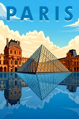 Paris Design Template with Modern Illustration of The Louvre Pyramid for Travel Posters
