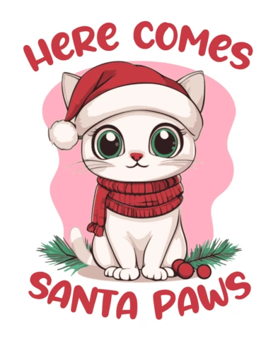 Santa Paws Cute Chibi Cat Design Template for Holiday Apparel