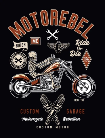 Skeleton Riding Moto Rebel T-shirt Design Template