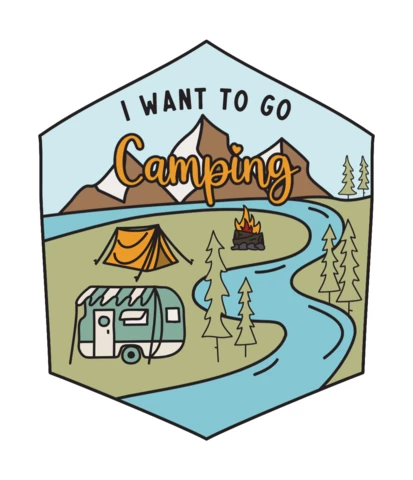 Modèle de badge de camping, de caravane et de tente