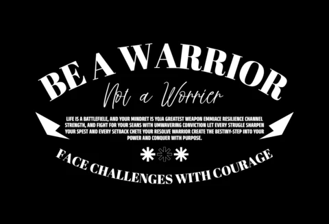 Sei ein Krieger, kein Grübler - motivierendes Zitat für ein T-Shirt-Design zur mentalen Stärke und Resilienz.