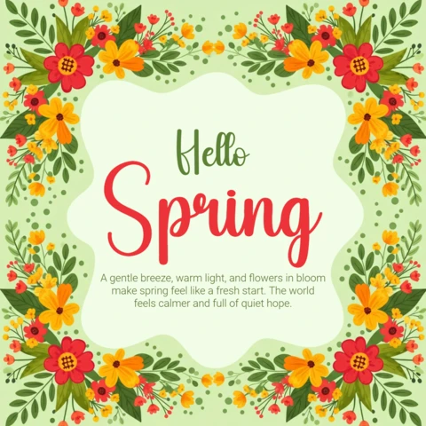Floral Spring Banner Design Template with Colorful Flowers, Decorative Border, and Fresh Seasonal Vibes
