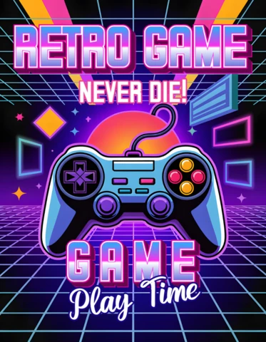 Retro Game Controller Template for T-Shirt Design in Neon Style