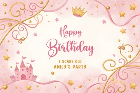 Whimsical Pink Birthday Party Template Design for A Princess